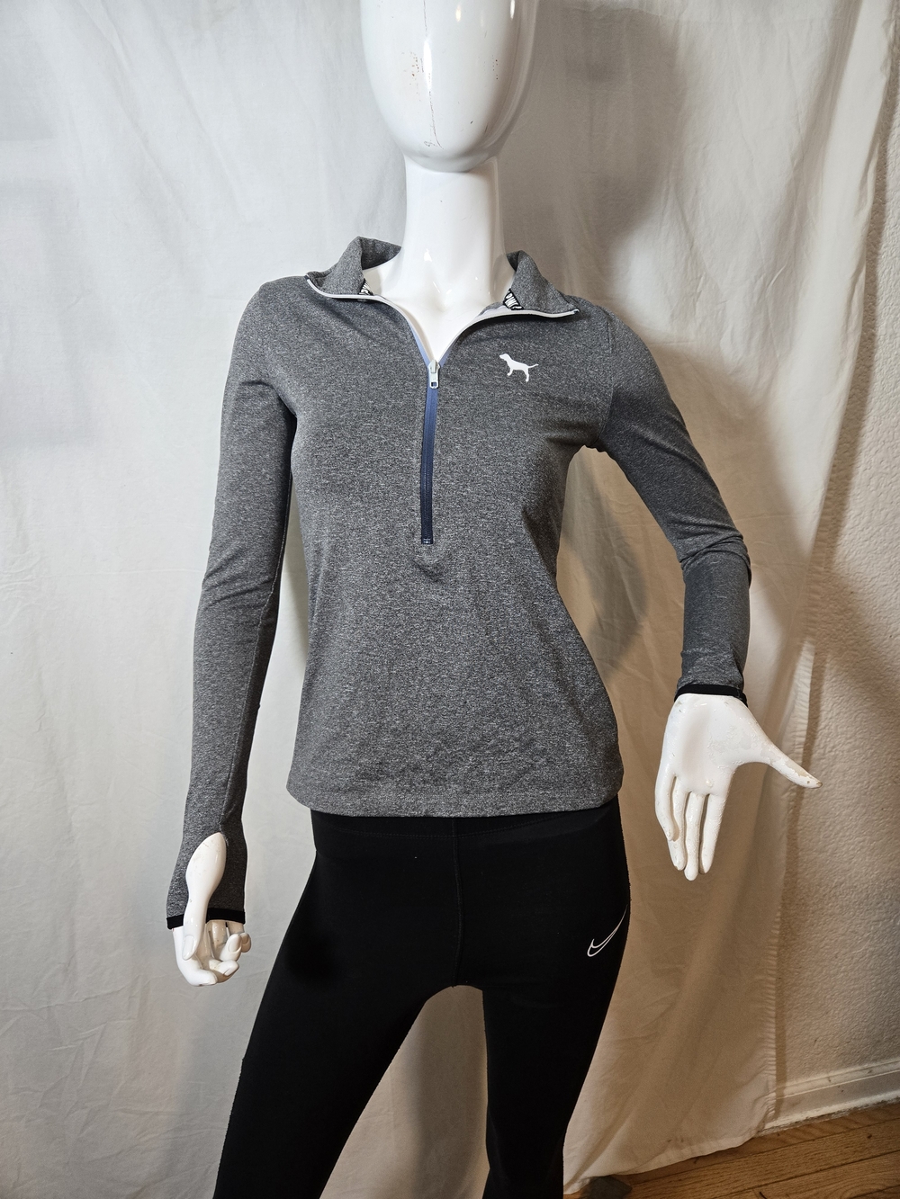 PINK Victoria's Secret Grey Quarter-Zip Pullover with Dog Logo